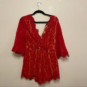 Lace romper red lace with beige inner part